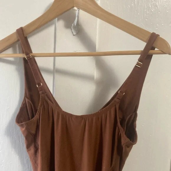 HAH We Are Brown Bodysuit One Piece with Scoop Neck and High-Cut Legs - Picture 7 of 9